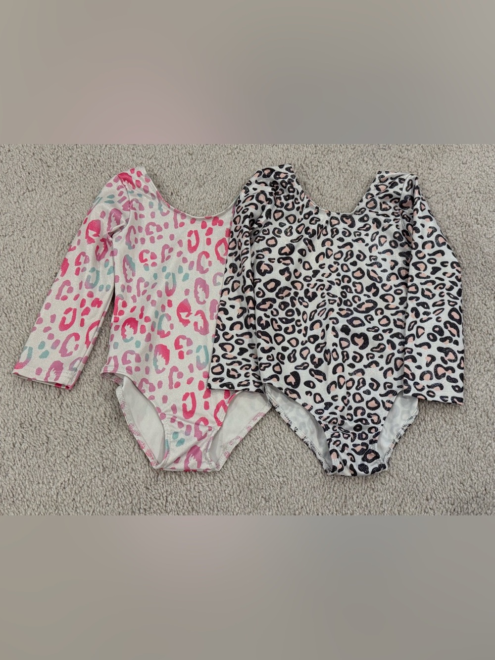 Girls' Long Sleeve Dance Leopard Print One-Piece Leotard- Pink & Black